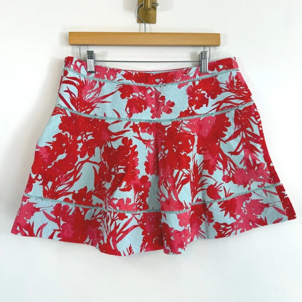 Banana Republic Floral Mini Skirt Red Blue Cotton Textured Tropical Summer 10